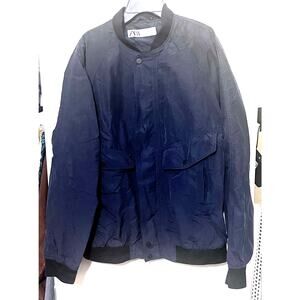 ZARA Black Bomber Jacket Full Zip Men's Size Large Nylon cotton lightweight